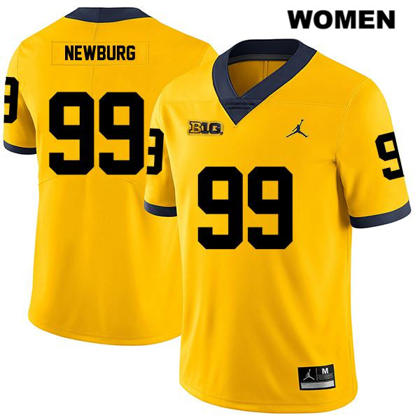 Women's NCAA Michigan Wolverines Gabe Newburg #99 Yellow Jordan Brand Authentic Stitched Legend Football College Jersey SO25L83WC